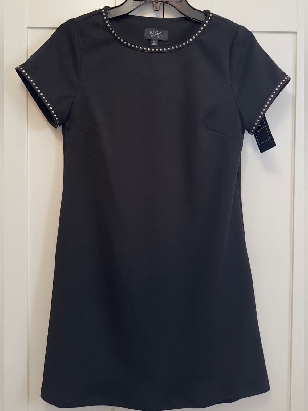 MSK Black Mini A-Line Dress with Silver Stud Trim Sz Petite SM NEW! - Picture 3 of 5